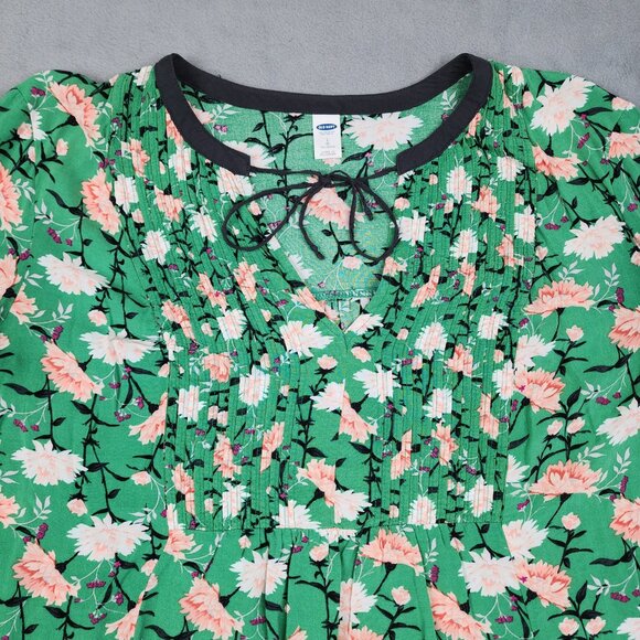 Old Navy Blouse Tunic Women's Large Green Floral Print Peasant Cottage Prairie - Picture 4 of 9
